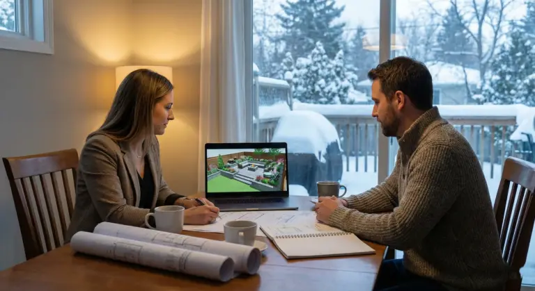 Book landscaping project early Winnipeg winter consultation leads to summer patio completion
