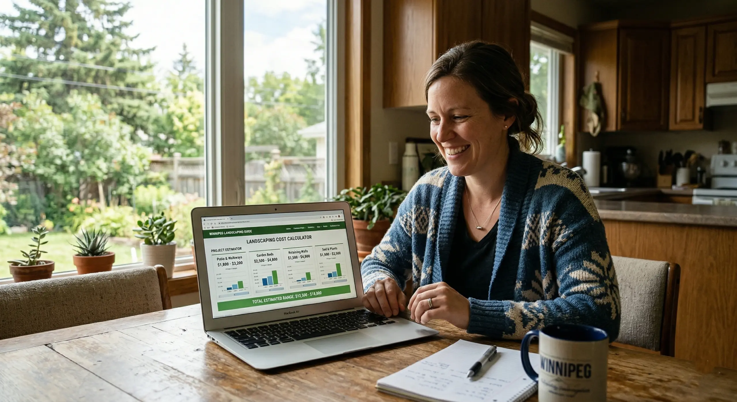 Landscaping estimate Winnipeg homeowner using free cost calculator to get real pricing ballpark