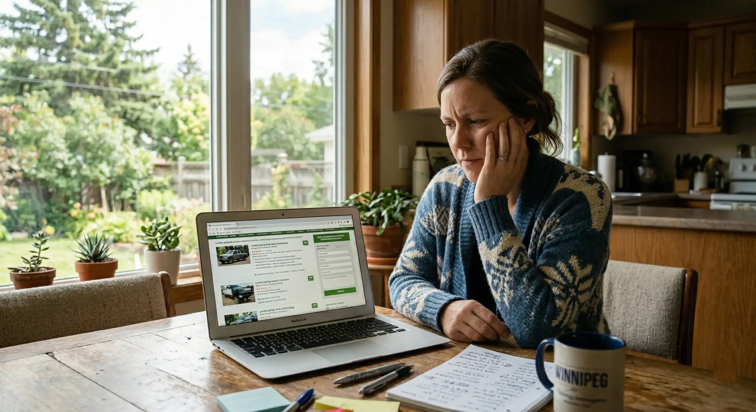 Frustrated Winnipeg homeowner waiting for a landscaping quote after scheduling multiple contractor appointments