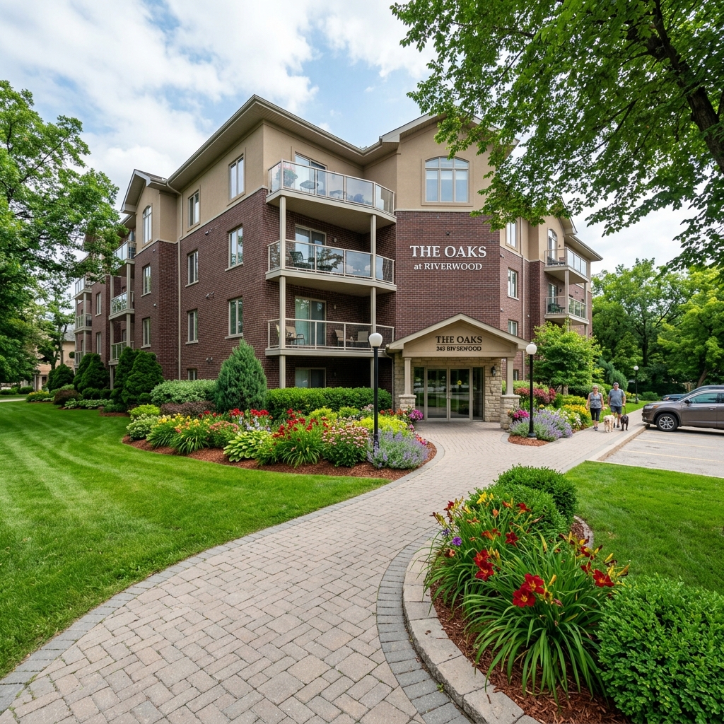 Condominium property landscaping in Winnipeg showing maintained perennial beds walkways and lawn areas managed by Lawn N Order Florensic Unit
