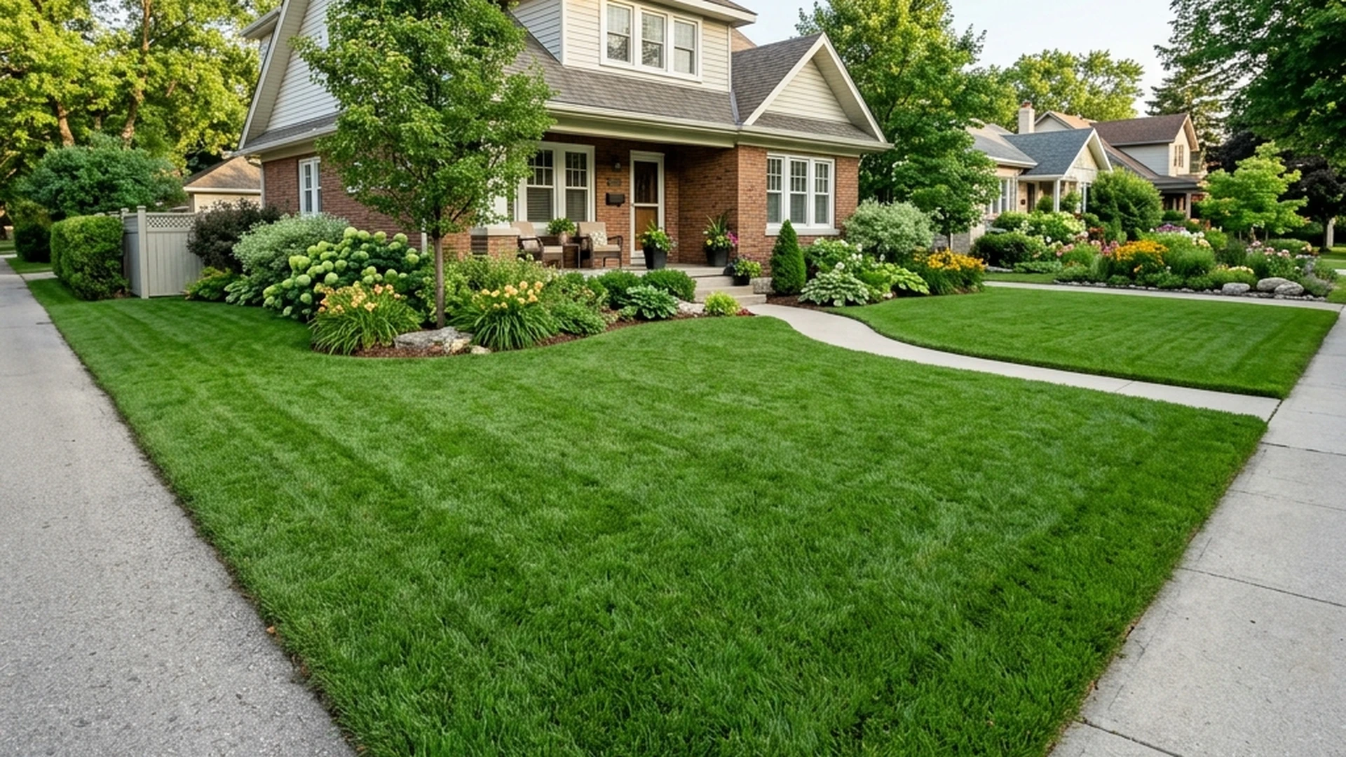 Established healthy Winnipeg lawn one growing season after professional sod installation showing dense uniform green turf