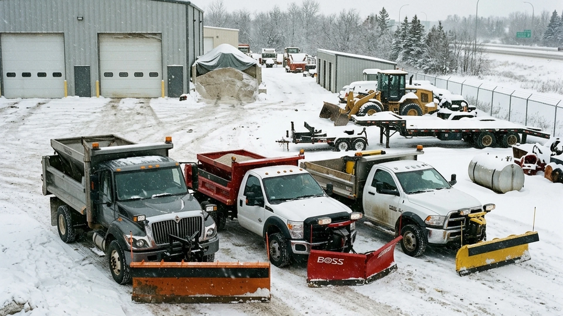 Multiple commercial properties in Winnipeg being serviced by same snow removal contractor fleet showing portfolio management