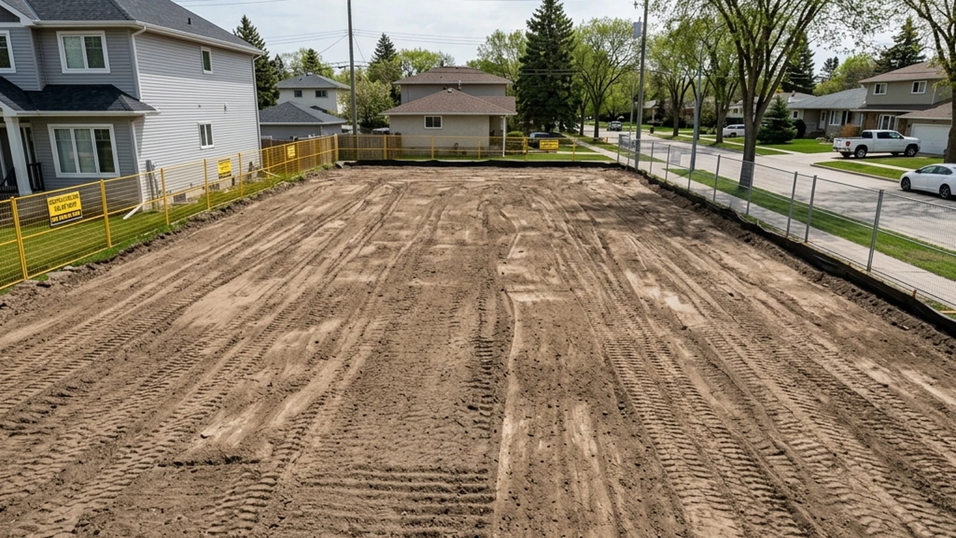 Fully cleared and graded Winnipeg residential lot ready for new landscape construction after site clearing project