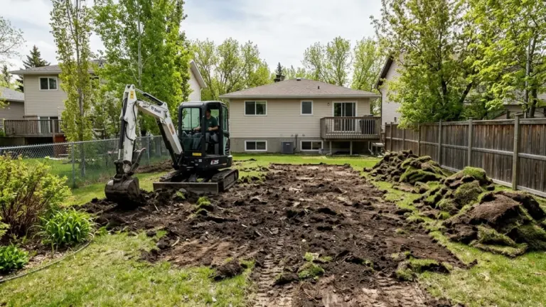 Site clearing Winnipeg residential property sod removal and grading preparation before landscape construction