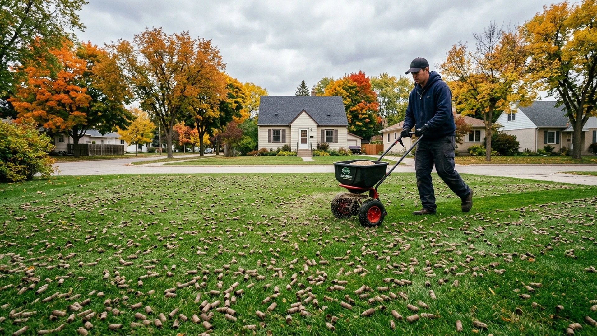 Aeration overseeding and topdressing comparison on a Winnipeg lawn in fall