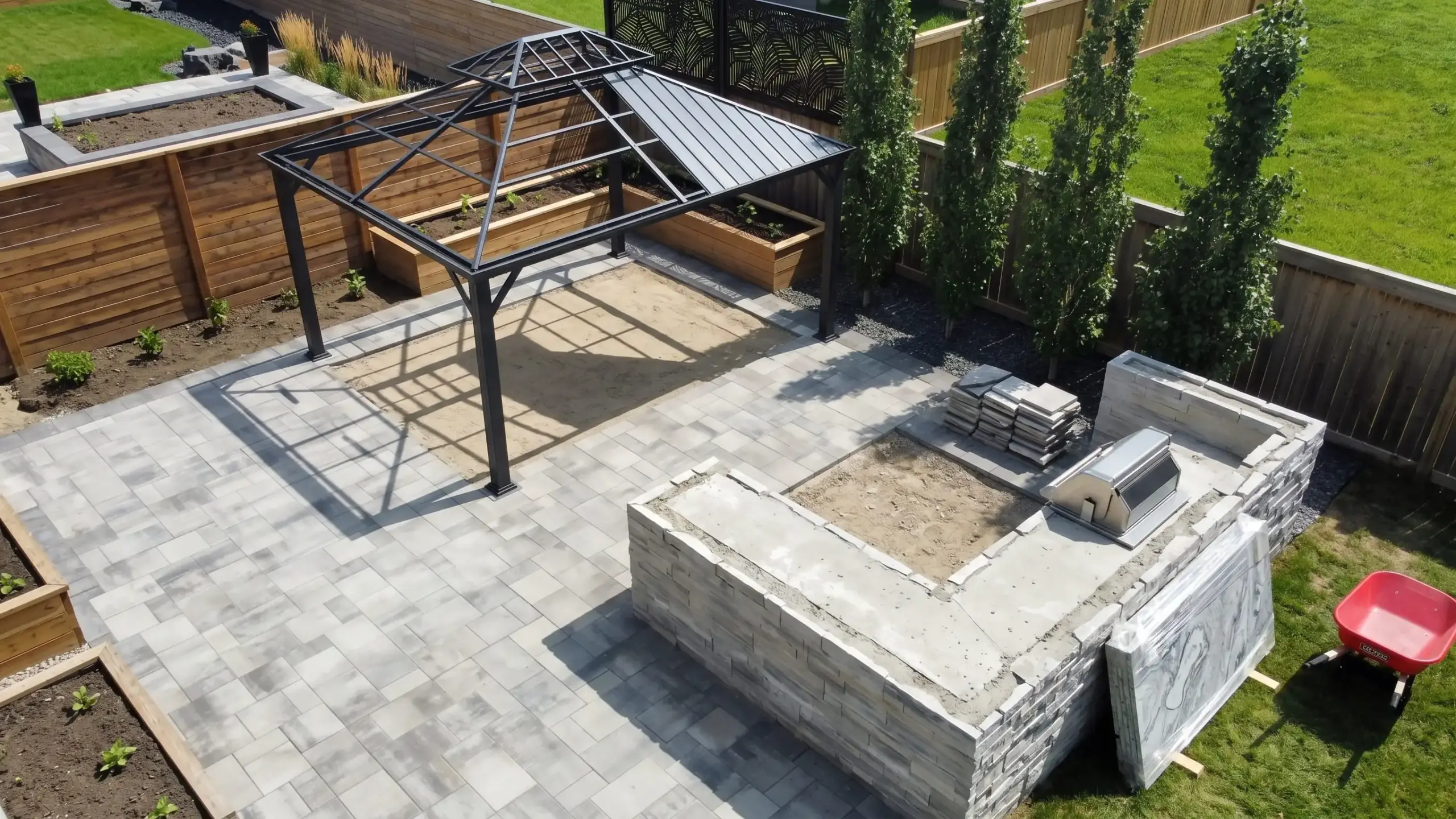 Mid-build: the same terrace during construction
