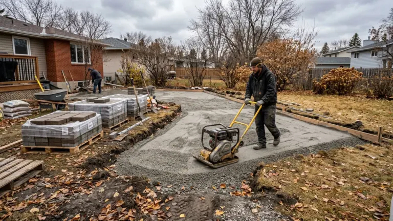 Fall hardscape installation Winnipeg paver patio base preparation before freeze-up