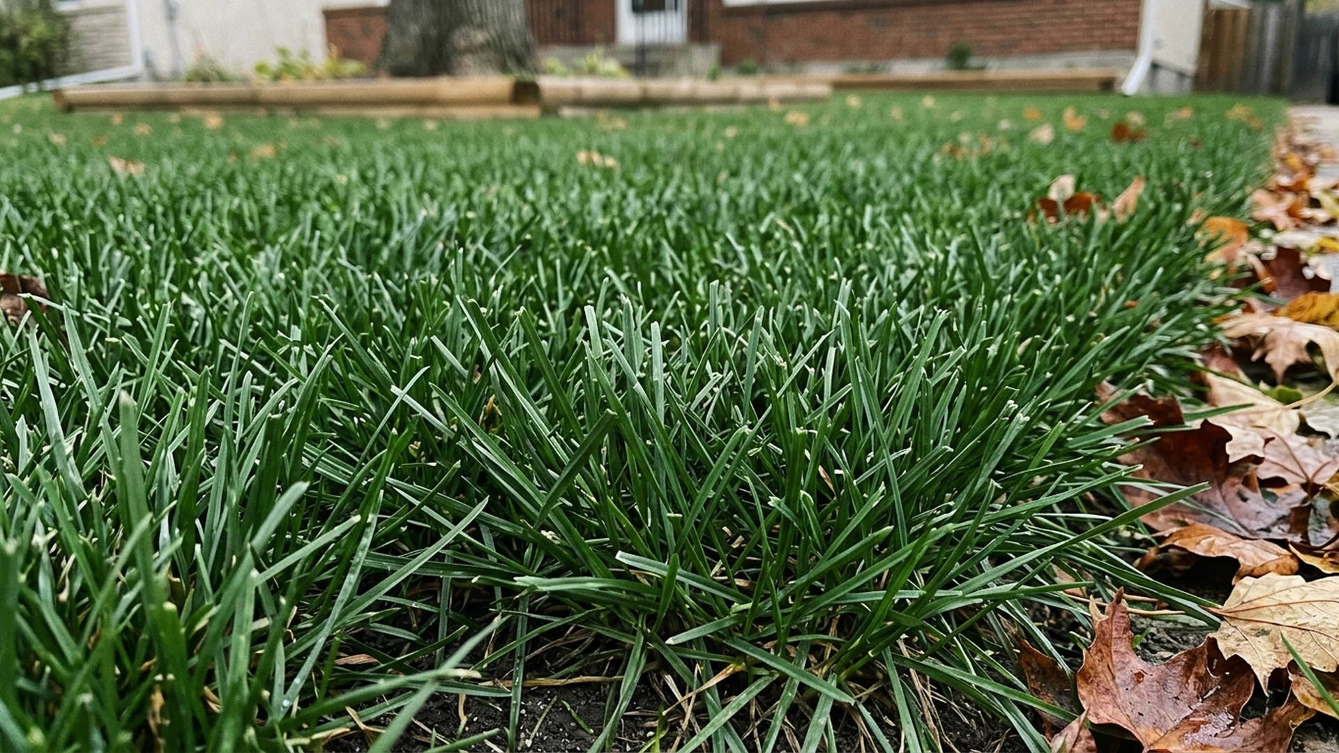 Close view of Winnipeg lawn turf cut to the correct 2 to 2.5 inch height before winter