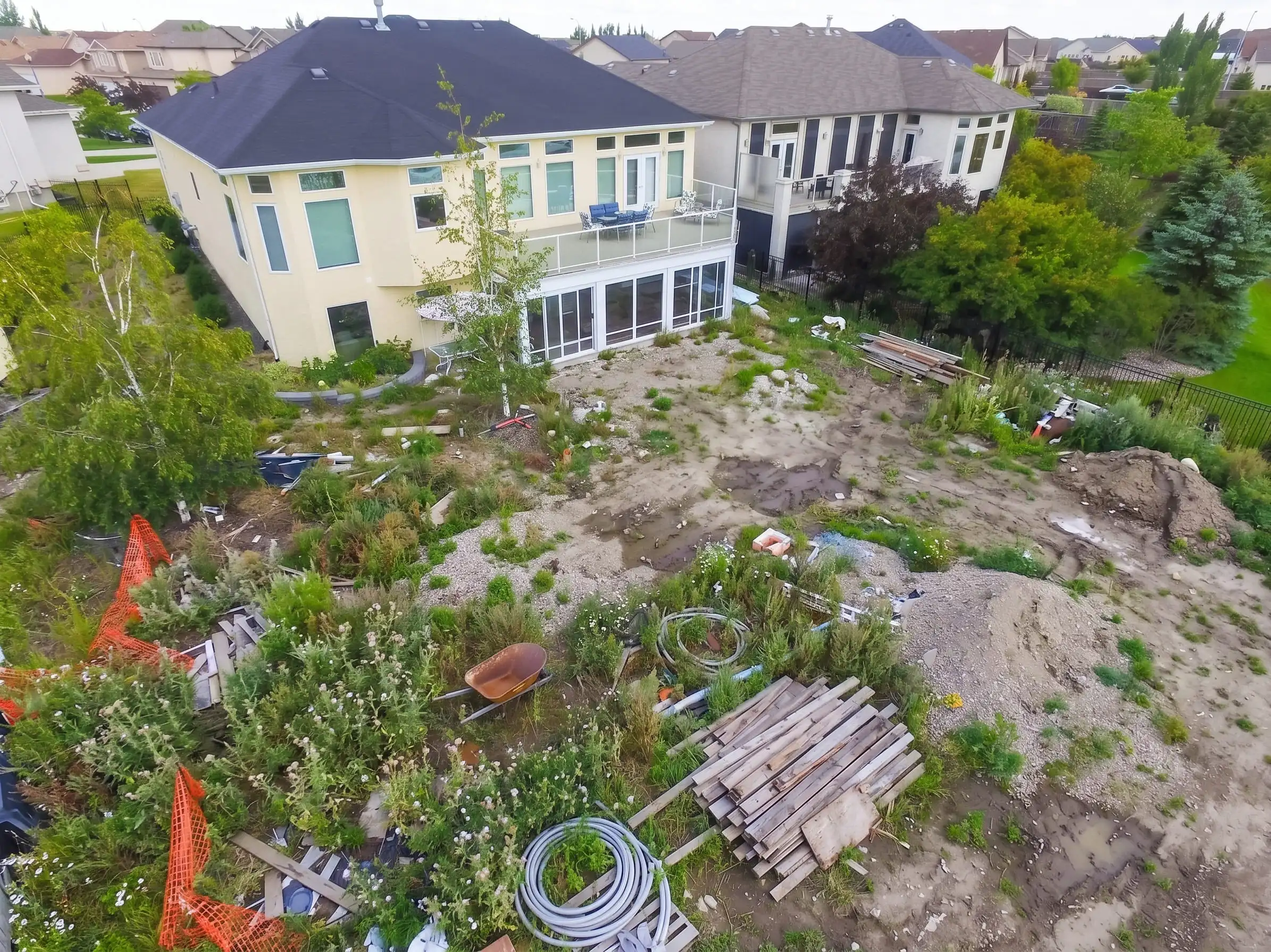 Mid-build: the same Tuxedo terrace during construction, before planting and finishes